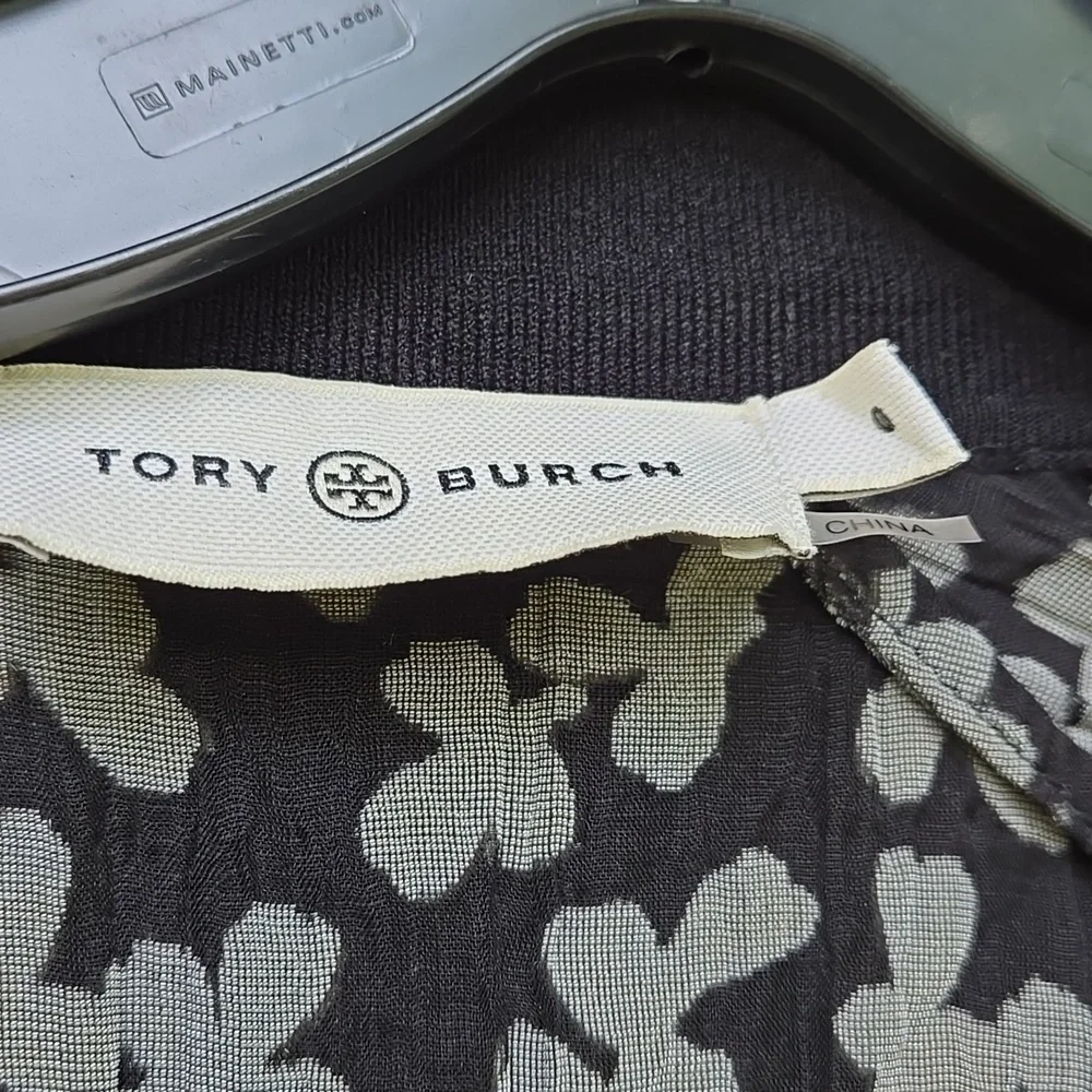 Tory Burch Tan and Black Pleated Long Sleeve Dress